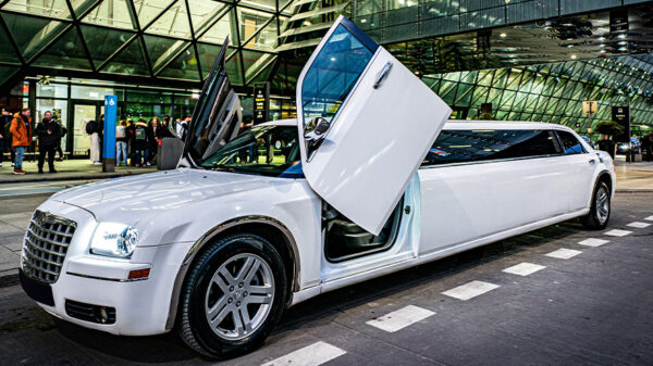 Chrysler (white) limousine rental service in Krakow